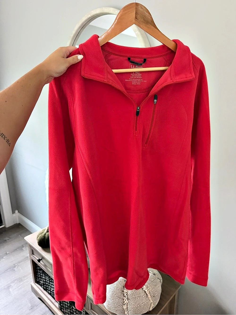 LL Bean Men's Fleece Quarter-Zip Pullover Red Large